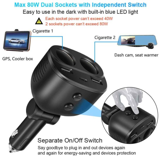 Incarcator auto QC Silkase, 2 x porturi USB smart, 1 x Type C, 2 x extensie socket auto, negru (SILKASE, Incarcatoare Auto) by www.silkase.ro Incarcator auto QC Silkase, 2 x porturi USB smart, 1 x Type C, 2 x extensie socket auto, negru (Incarcatoare Auto, L0029) by www.silkase.ro