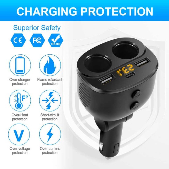 Incarcator auto QC Silkase, 2 x porturi USB smart, 1 x Type C, 2 x extensie socket auto, negru (SILKASE, Incarcatoare Auto) by www.silkase.ro Incarcator auto QC Silkase, 2 x porturi USB smart, 1 x Type C, 2 x extensie socket auto, negru (Incarcatoare Auto, L0029) by www.silkase.ro