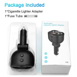Incarcator auto QC Silkase, 2 x porturi USB smart, 1 x Type C, 2 x extensie socket auto, negru