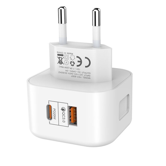 Incarcator dual Silkase, USB-C/USB-A fast charging 3.0 5V/20W (Incarcatoare, L0033) by www.silkase.ro