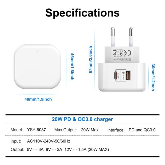 Incarcator dual Silkase, USB-C/USB-A fast charging 3.0 5V/20W (Incarcatoare, L0033) by www.silkase.ro