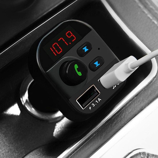 Incarcator dual auto QC Silkase, 2 x USB-A , transmiter FM, kit blutooth, negru (Incarcatoare Auto, L0040) by www.silkase.ro