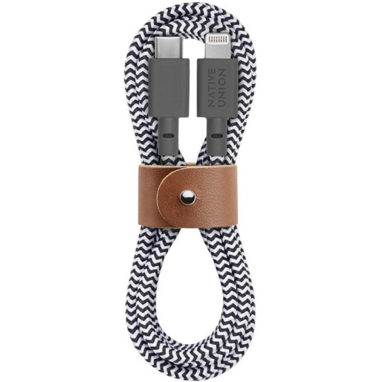 Cablu pentru incarcare si transfer de date Native Union Belt USB Type-C / Lightning 1.2m Zebra (iPhone 5/5S/SE, BELT-KV-CL-ZEB-2) by www.silkase.ro