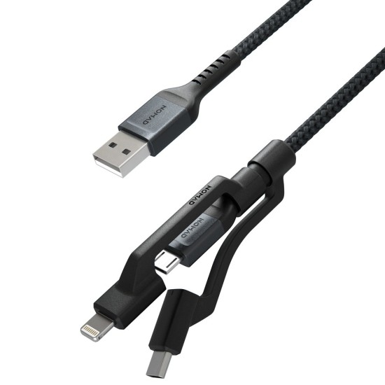 Cablu pentru incarcare si transfer de date 3 in 1 NOMAD Kevlar USB Type-C/Lightning/Micro-USB 1.5m Negru (iPhone 17 Pro Max, NM01012B00) by www.silkase.ro
