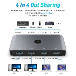 Hub switch SILKASE 4 porturi partajare 4 dispozitive, USB 3.0, metalic gri