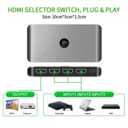 Switch KVM 3 in 1 SILKASE, splitter 4K video HDMI, metalic gri