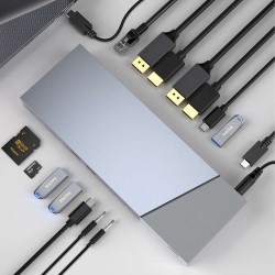 Docker Silkase type C gen 2 input, multi port usb C gen 2/DisplayPort/HDMI/USB 3.1/Ethernet, aluminiu