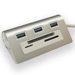 Extensie SILKASE USB 3.0 in 3 porturi USB 3.0/Multi Card Reader, 5 Gbps, metalic argintiu