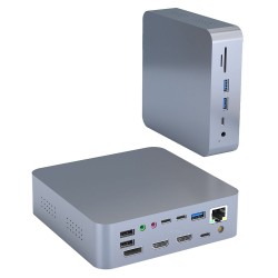 Dock SILKASE 8k , 19 multi-port, type C-USB-A,3.5mm audio,RJ45/HDMI,P,/Memory Card, metalic gri