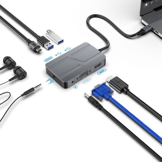 Hub SILKASE, 7 multi-port, USB-C 3.0/USB-A 3.0/HDMI 4K/VGA FullHD/3.5 audio jack, metalic gri (SILKASE, Hub uri) by www.silkase.ro Hub SILKASE, 7 multi-port, USB-C 3.0/USB-A 3.0/HDMI 4K/VGA FullHD/3.5 audio jack, metalic gri (Hub uri, L0050) by www.silkase.ro
