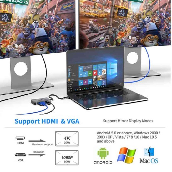 Hub SILKASE, 7 multi-port, USB-C 3.0/USB-A 3.0/HDMI 4K/VGA FullHD/3.5 audio jack, metalic gri (SILKASE, Hub uri) by www.silkase.ro Hub SILKASE, 7 multi-port, USB-C 3.0/USB-A 3.0/HDMI 4K/VGA FullHD/3.5 audio jack, metalic gri (Hub uri, L0050) by www.silkase.ro