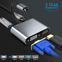 Adaptor 4 in 1 SILKASE, USB-C la hub PD/HDMI/VGA/USB 3.1, metalic gri