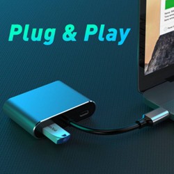 Adaptor 4 in 1 SILKASE, USB-C la hub PD/HDMI/VGA/USB 3.1, metalic gri