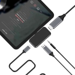 Hub SILKASE USB 3.0 Type-C, 4 multi-ports, USB Type-C 3.0/HDMI 4K/USB Type-A 3.0/3.5mm audio, metalic