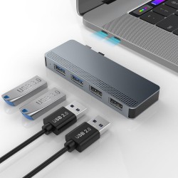 Dublu Hub SILKASE USB 3.0 Type-C pentru Macbook, 2x USB-A 3.0/2x USB-A 2.0, gri metalic