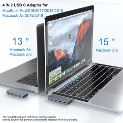 Dublu Hub SILKASE USB 3.0 Type-C pentru Macbook, 2x USB-A 3.0/2x USB-A 2.0, gri metalic