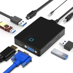 Hub SILKASE USB 3.0 Type-C, 8 multi-port, 4x USB-A 3.0/HDMI 4K/VGA FullHD/3.5mm Audio, Negru