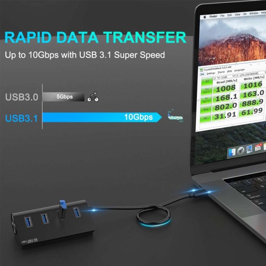 Switch USB Silkase type C 3.1 in 4 porturi USB 3.1, 10 Gbps, metalic negru (Hub uri, L0063) by www.silkase.ro