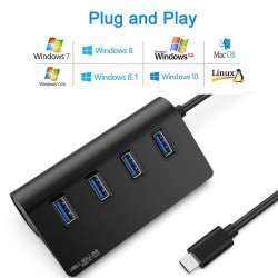 Switch USB Silkase type C 3.1 in 4 porturi USB 3.1, 10 Gbps, metalic negru