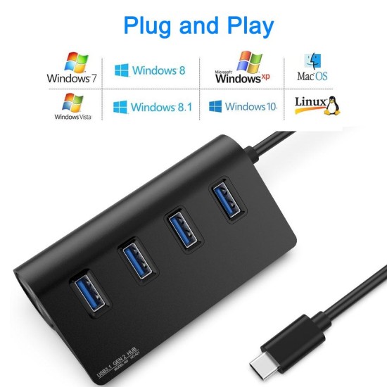 Switch USB Silkase type C 3.1 in 4 porturi USB 3.1, 10 Gbps, metalic negru (Hub uri, L0063) by www.silkase.ro