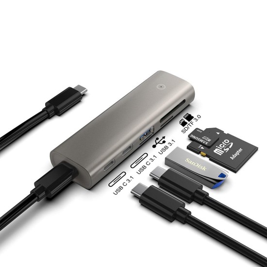Hub Gen 2 SILKASE USB 3.1 Type-C, 5 multi-port, 2x USB-C 3.1/USB-A 3.1/SD card 3.0/TF card 3.0, gri metalic (SILKASE, Hub uri) by www.silkase.ro Hub Gen 2 SILKASE USB 3.1 Type-C, 5 multi-port, 2x USB-C 3.1/USB-A 3.1/SD card 3.0/TF card 3.0, gri metalic (Hub uri, L0064) by www.silkase.ro