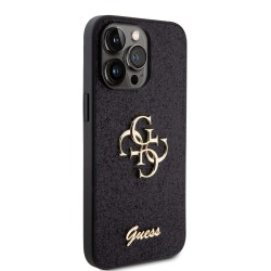 Husă Guess PU Fixed Glitter 4G Metal Logo pentru iPhone 15 Pro Max, Black