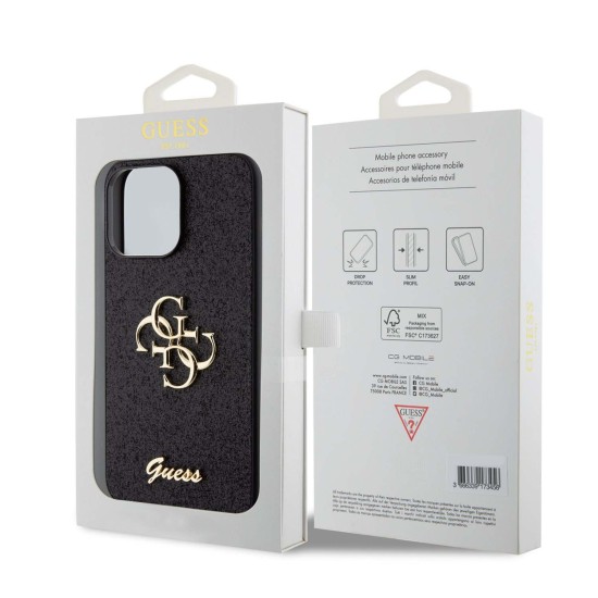 Husă Guess PU Fixed Glitter 4G Metal Logo pentru iPhone 15 Pro Max, Black (Bakr, GUHCP15XHG4SGK) by www.silkase.ro