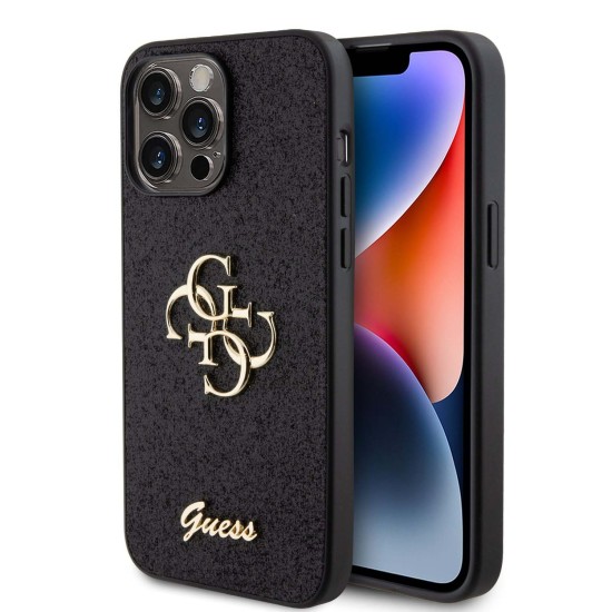 Husă Guess PU Fixed Glitter 4G Metal Logo pentru iPhone 15 Pro Max, Black (Bakr, GUHCP15XHG4SGK) by www.silkase.ro