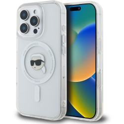 Husă Karl Lagerfeld IML Karl Head Metal Frame MagSafe pentru iPhone 16 Pro Max, Transparentă