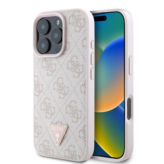Guess PU 4G Strass Triangle Pink iPhone 16 Pro Max Case Husă Guess PU 4G Strass Triangle Metal Logo pentru iPhone 16 Pro Max, Pink (Bakr, GUHCP16XP4TDPP) by www.silkase.ro