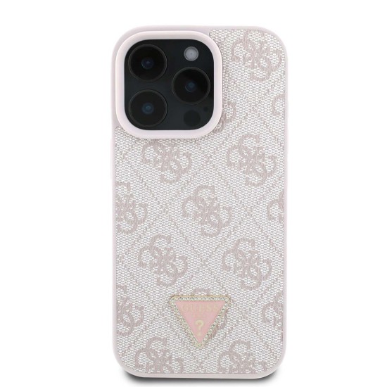Guess PU 4G Strass Triangle Pink iPhone 16 Pro Max Case Husă Guess PU 4G Strass Triangle Metal Logo pentru iPhone 16 Pro Max, Pink (Bakr, GUHCP16XP4TDPP) by www.silkase.ro