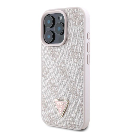 Guess PU 4G Strass Triangle Pink iPhone 16 Pro Max Case Husă Guess PU 4G Strass Triangle Metal Logo pentru iPhone 16 Pro Max, Pink (Bakr, GUHCP16XP4TDPP) by www.silkase.ro