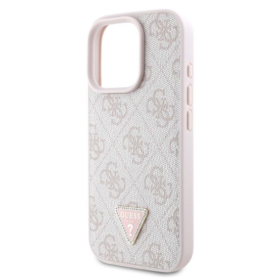 Guess PU 4G Strass Triangle Pink iPhone 16 Pro Max Case Husă Guess PU 4G Strass Triangle Metal Logo pentru iPhone 16 Pro Max, Pink (Bakr, GUHCP16XP4TDPP) by www.silkase.ro