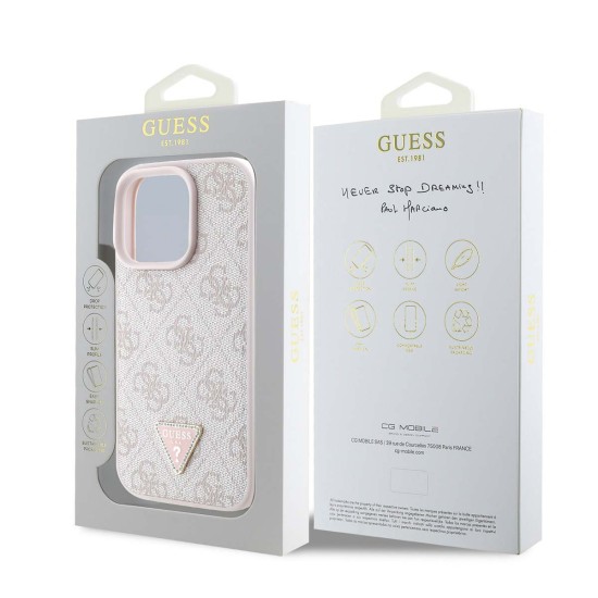 Guess PU 4G Strass Triangle Pink iPhone 16 Pro Max Case Husă Guess PU 4G Strass Triangle Metal Logo pentru iPhone 16 Pro Max, Pink (Bakr, GUHCP16XP4TDPP) by www.silkase.ro