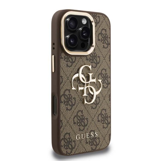 Husa Guess 4G pentru iPhone 16 Pro Max Metal Logo Stand Camera Frame maro (iPhone 16 Pro Max, 57983125150) by www.silkase.ro