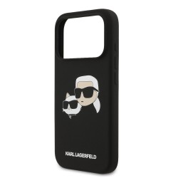 Husă Karl Lagerfeld Liquid Silicone Double Heads MagSafe pentru iPhone 17 Pro, Neagră