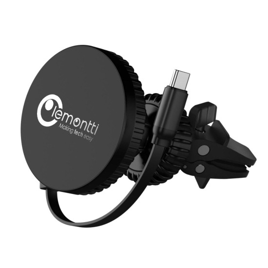 Lemontti Suport MagSafe Magnetic Negru Lemontti Suport Auto MagSafe Magnetic cu Încărcare Wireless și Cablu Retractabil Type-C 1m, Negru (ArcoExpert, LEMSAMCRTCN) by www.silkase.ro
