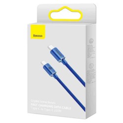 Cablu Incarcare Baseus, Crystal Shine Series CAJY000603, USB Type-C la USB Type-C, 1.2m, 100W, Albastru