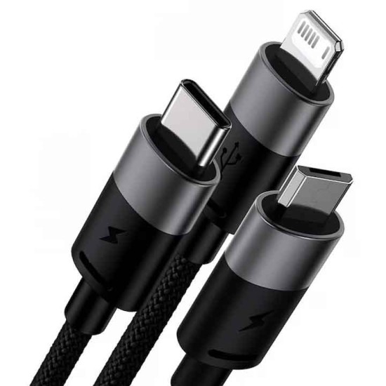 Cablu de date Baseus StarSpeed 3-in-1, Fast Charging, USB-C, Lightning, Micro USB, 3.5A, 1.2 metri, Negru (iPhone 17 Pro Max, 57983125571) by www.silkase.ro