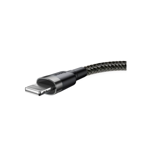 Cablu USB la Lightning Baseus Cafule Series, Nylon Braided, 2.4A, Gri & Negru (Bakr, CALKLF-BG1) by www.silkase.ro