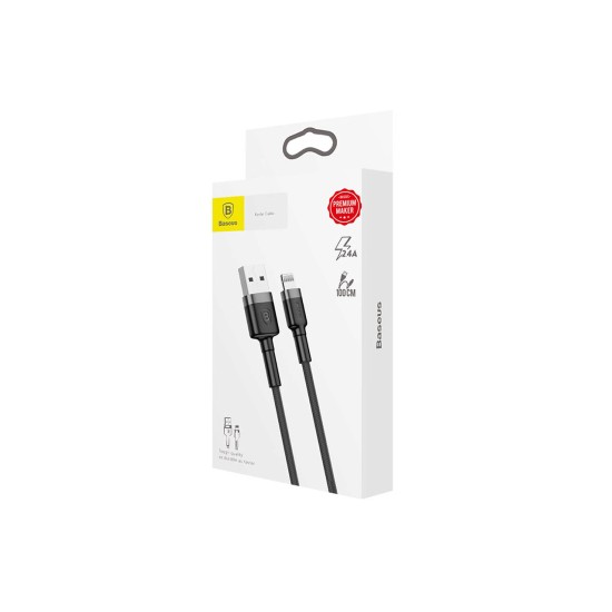 Cablu USB la Lightning Baseus Cafule Series, Nylon Braided, 2.4A, Gri & Negru (Bakr, CALKLF-BG1) by www.silkase.ro