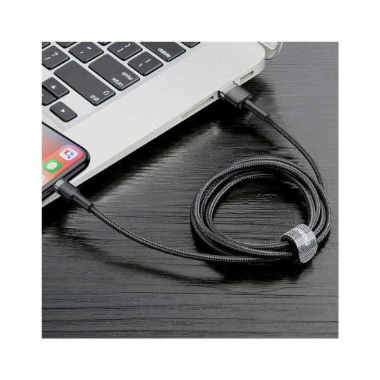 Cablu USB la Lightning Baseus Cafule Series, Nylon Braided, 2.4A, Gri & Negru (Bakr, CALKLF-BG1) by www.silkase.ro