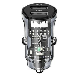 Usams Incarcator Auto C31 Mini Dual USB Fast Charging, 3A Transparent / Negru