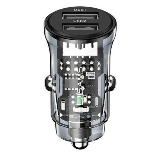 Usams Incarcator Auto C31 Mini Dual USB Fast Charging, 3A Transparent / Negru (ArcoExpert, CC162CC01) by www.silkase.ro