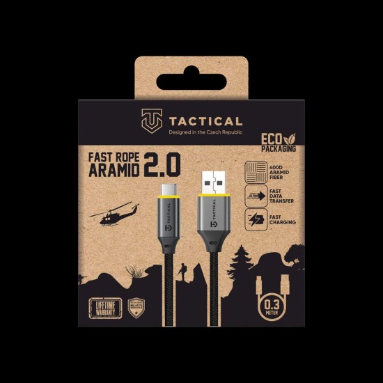Cablu Tactical Fast Rope Aramid 2.0 USB-A la USB-C, 0.3m, Negru (Bakr, 57983127946) by www.silkase.ro