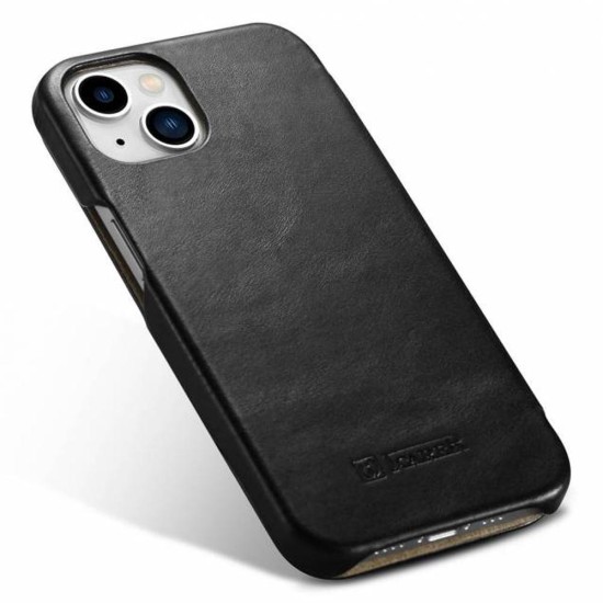 Husa flip iCarer, pentru Apple iPhone 13, din piele, tip carte cu clapeta curbata, negru (iPhone 13, H2223) by www.silkase.ro