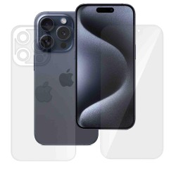 Set 2 folii Mix SILKASE pentru Apple Iphone 15 Pro, folie fata lucioasa si folie spate mata,  protectie telefon, silicon regenerabil