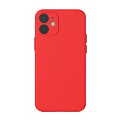 Husa SILKASE pentru Apple iPhone 12 Mini, Camera Protection, liquid silicon, culoare rosu