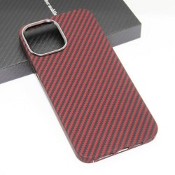 Husa fibra de carbon SILKASE pentru Apple iPhone 13 Pro, aramid kevlar, metal camera, culoare rosu