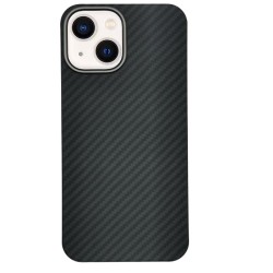 Husa fibra de carbon Magsafe SILKASE pentru Apple iPhone 13, aramid kevlar, metal camera, culoare negru